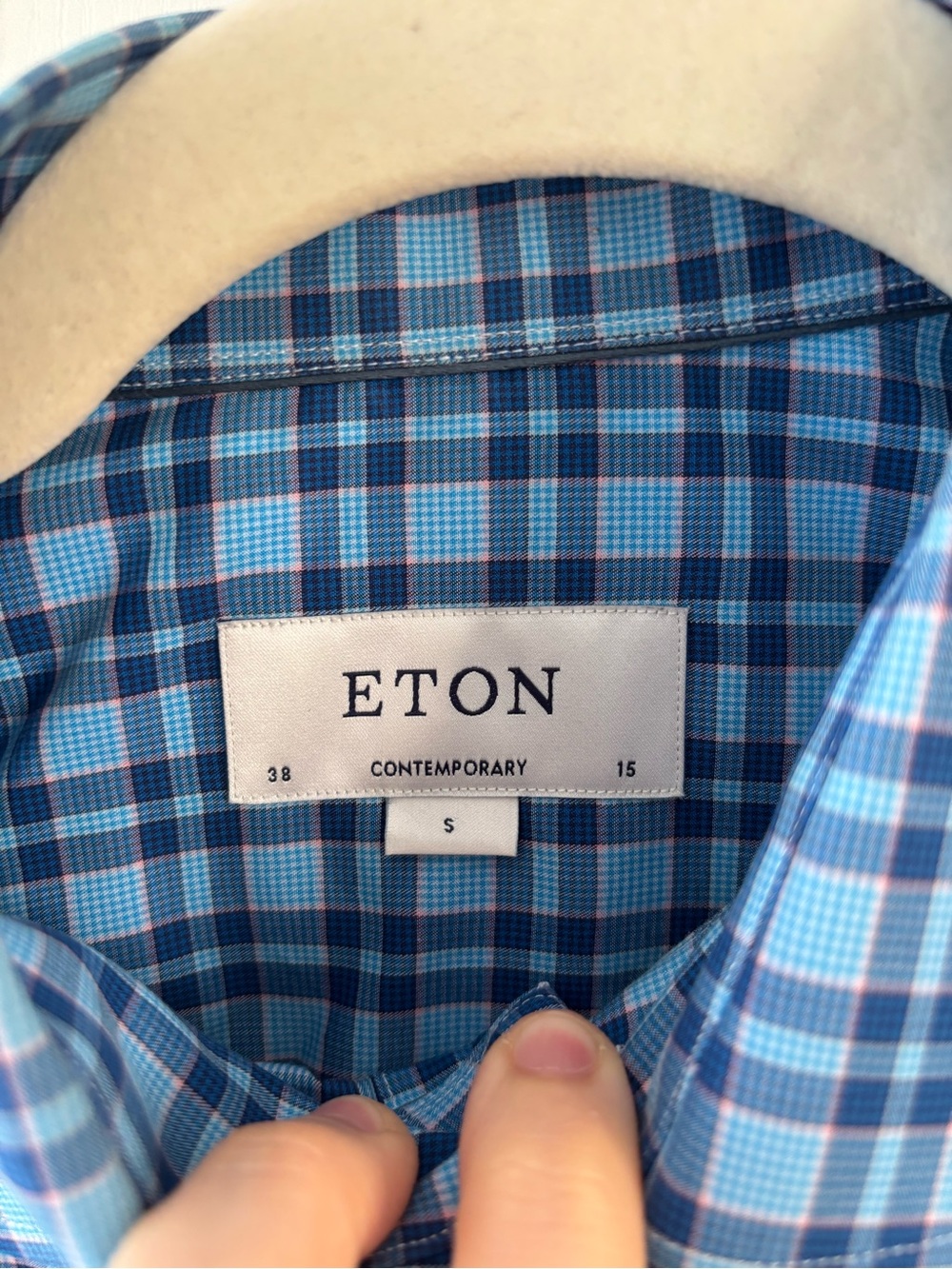 Eton Contemporary Blue Plaid 100% Cotton Dress Shirt 15 / 38 Corporate Luxury - Picture 4 of 11
